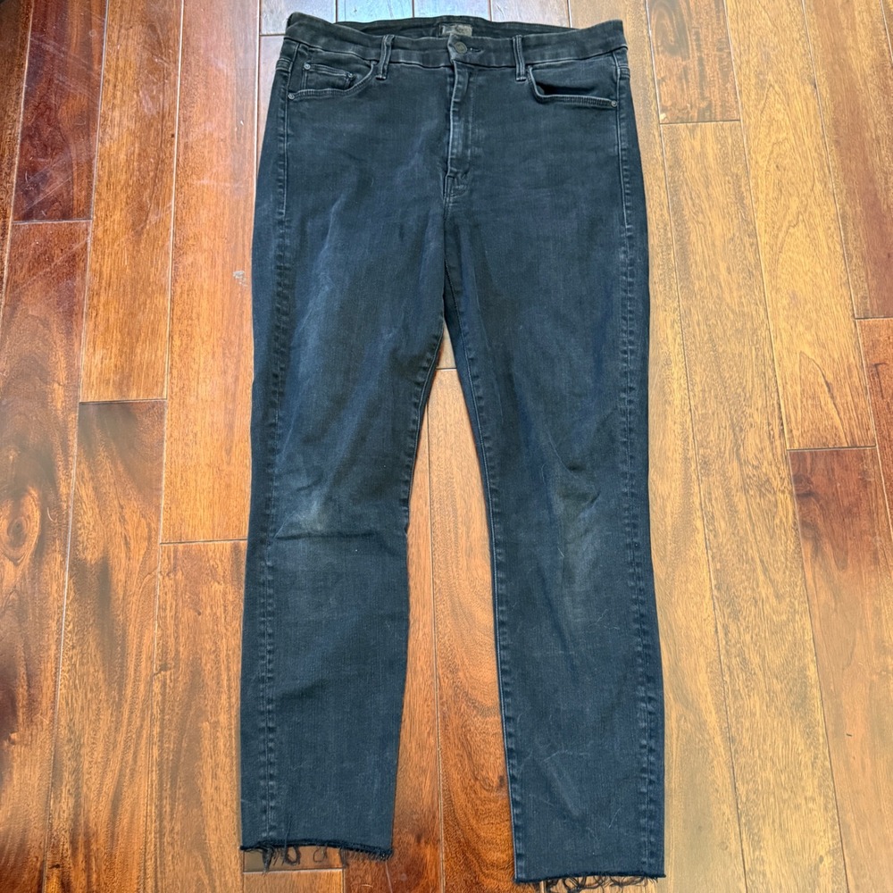 MOTHER Looker Ankle Fray Jeans 30 Blackbird‎ High Waisted Skinny Black Boho